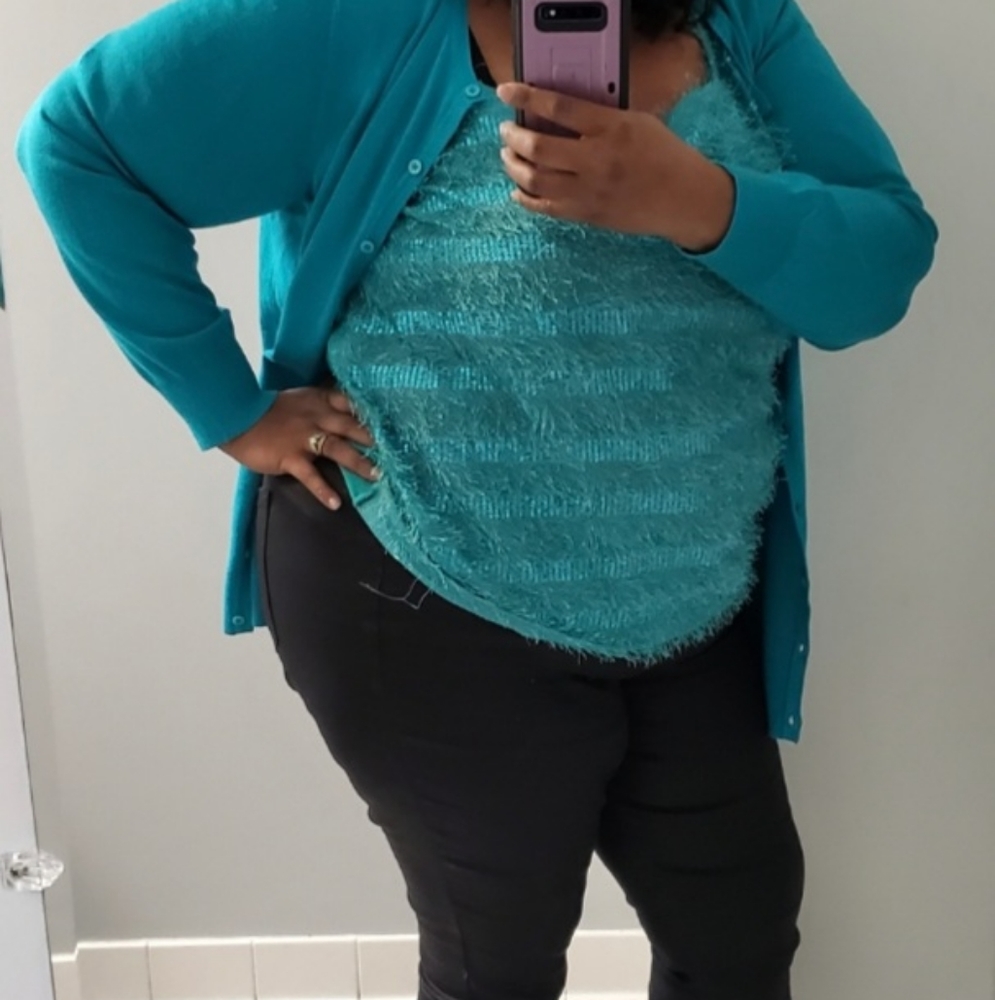 Tiffany's Bluish/green Fuzzy Plus Size Blouse by Ashley Stewart's size 22/24